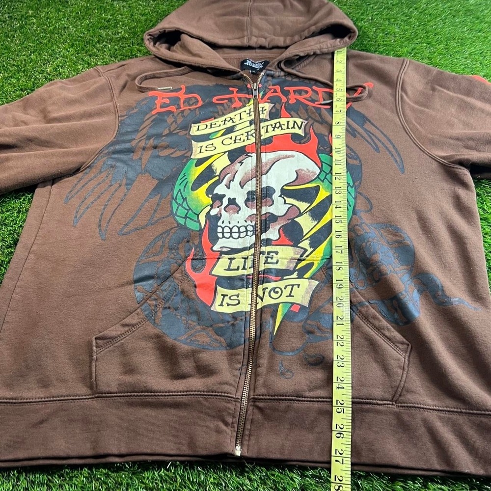 Ed Hardy Skull Eagle Zip Hoodie Brown Graphic Y2K Tattoo Men's XL Full Zip Zip - Picture 6 of 7